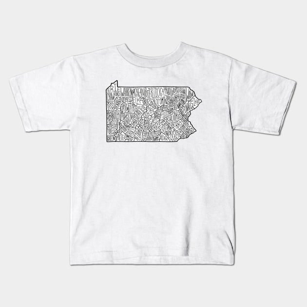 Pennsylvania Map Kids T-Shirt by calenbundalas